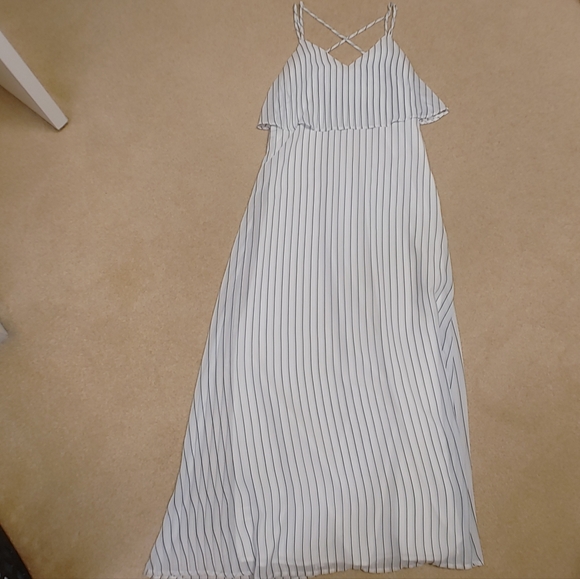 Ann Taylor Tiered Maxi Dress with Crisscross Back - White, Black and Blue - 2 - Picture 1 of 6